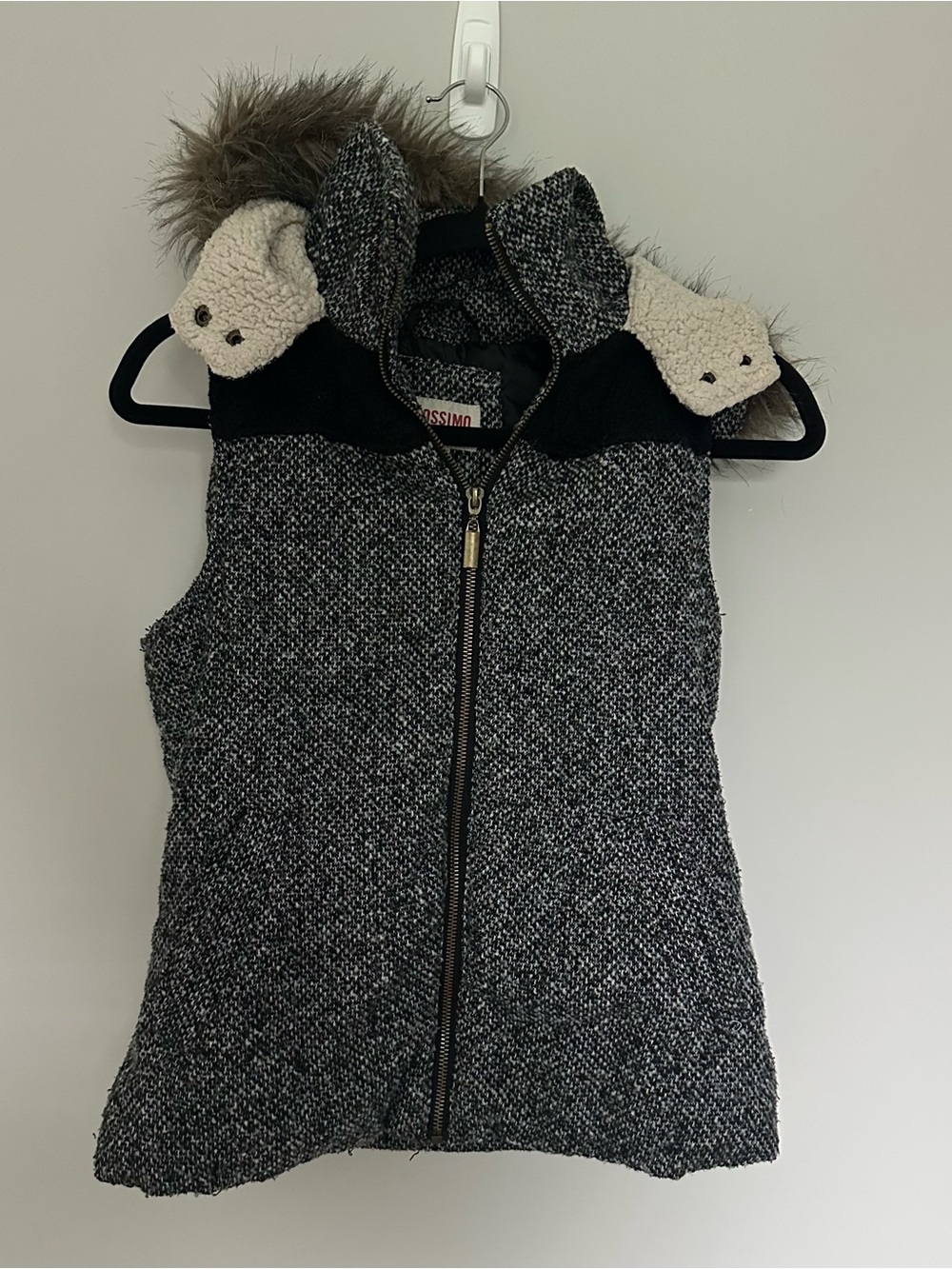 Mossimo Faux Fur Hooded Vest Full Zip Sz Small Y2K Sherpa 90s Streetwear Casual